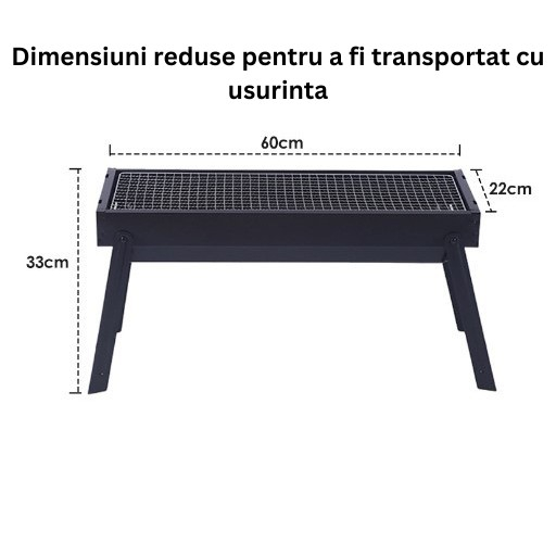 Gratar Portabil, , Confectionat din Metal, pentru Picnic, Gradina, Terasa, Camping, Dimensiuni Reduse, 60x22x23 cm, Negru [8]