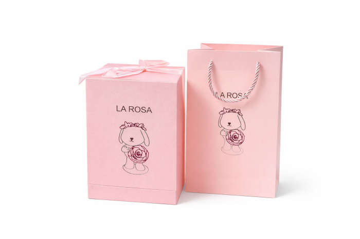 Iepuras cu trandafir in vitrina 22x15x15 cm, 1kg cu sertar bijuterii si punga cadou [4]