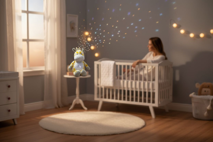 Jucarie de plus Girafa cu proiectie lumini si melodii pentru bebelusi, 26x20x14cm [3]