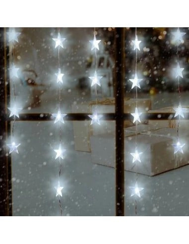 Instalatie perdea 3m lungime x 1m înălțime, 80 LED-uri în formă de steluță, albă, interconectabila, [1]