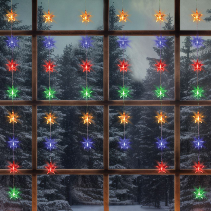Instalatie perdea 3m lungime x 1m înălțime, 80 LED-uri în formă de steluță, multicoloră, interconectabila, [1]