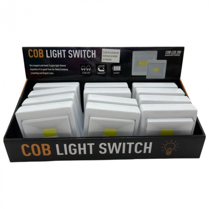 Intrerupator LED COB 3W cu iluminare prin inductie, montare magnetica, alimentare 3xAAA, lumina puternica si eficienta,  [2]