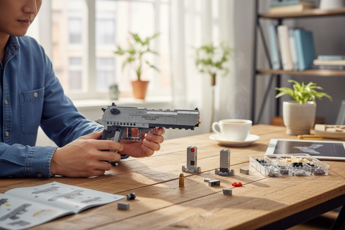 Set Constructie Pistol Panlos Model Blocks, Cu Mecanism Functional, 360 piese, 32x21cm [4]