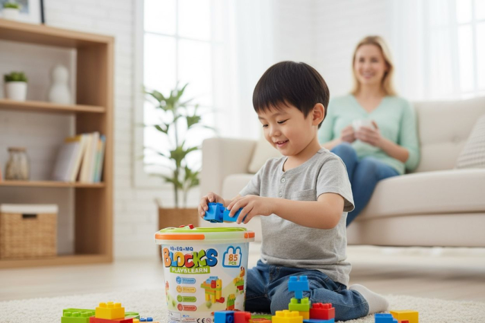 Set Blocuri de Construit Play & Learn – 85 Piese – Galetusa din Plastic – Dimensiuni Mari , 23.5x23cm [3]