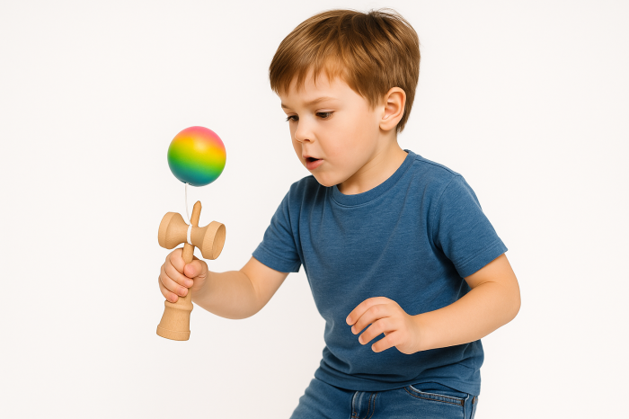 Kendama din lemn cu bilă curcubeu – jucărie educativă pentru copii [2]