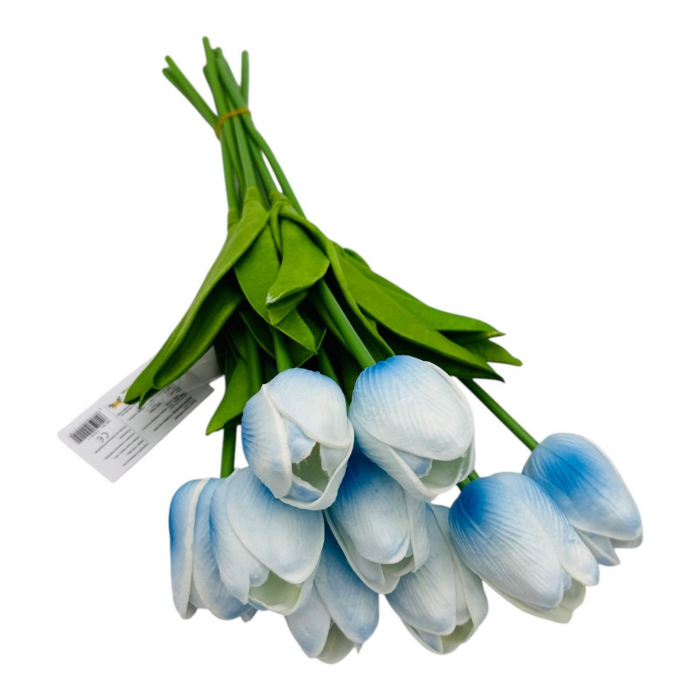 Lalele din Silicon, baby blue cu alb 35 cm – Eleganță și Naturalete în Decorul Tău,   [5]