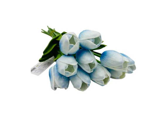 Lalele din Silicon, baby blue cu alb 35 cm – Eleganță și Naturalete în Decorul Tău,   [1]