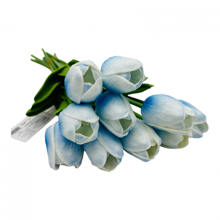 Lalele din Silicon, baby blue cu alb 35 cm – Eleganță și Naturalete în Decorul Tău,   [2]
