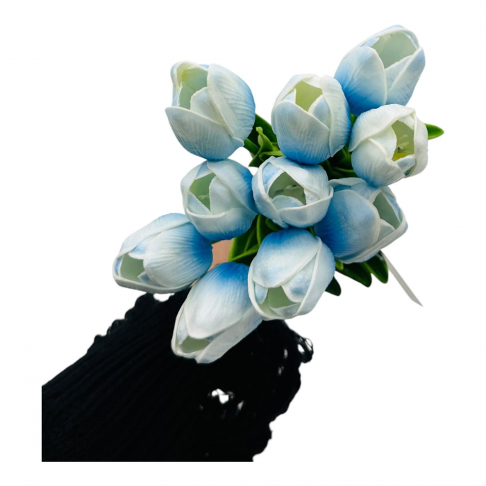 Lalele din Silicon, baby blue cu alb 35 cm – Eleganță și Naturalete în Decorul Tău,   [4]