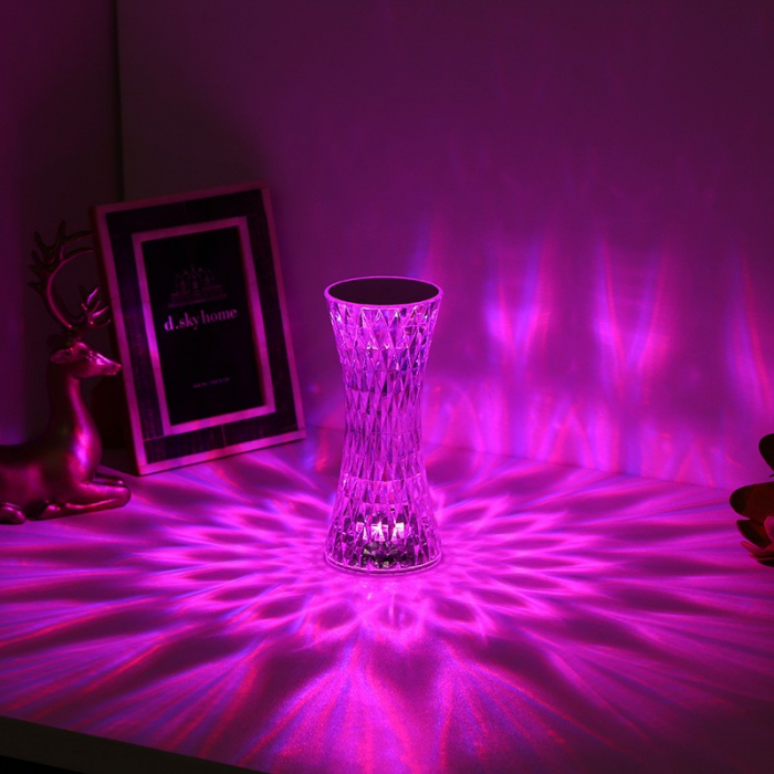 Lampa de birou pe LED RGB 16, , dimmer tactil, 3 nivele de intensitate, incarcare USB, 3W, Cristal Acrilic, 8x19 cm, cu telecomanda, forma vaza, model 2, transparent [4]