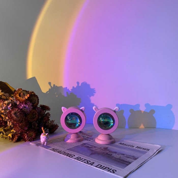 Lampa de veghe cu proiectie Multicolor RGB cu telecomanda, , lumina ambientala pentru atmosfera romantica, iepuras, Roz [2]