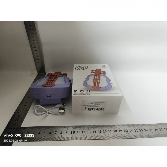 Lampa de Veghe, , cu Protectie pentru Ochi, Model Violina, Lumina Calda, Incarcare USB, ABS, 14.3x5x9.9 cm, Mov/ Portocaliu [2]