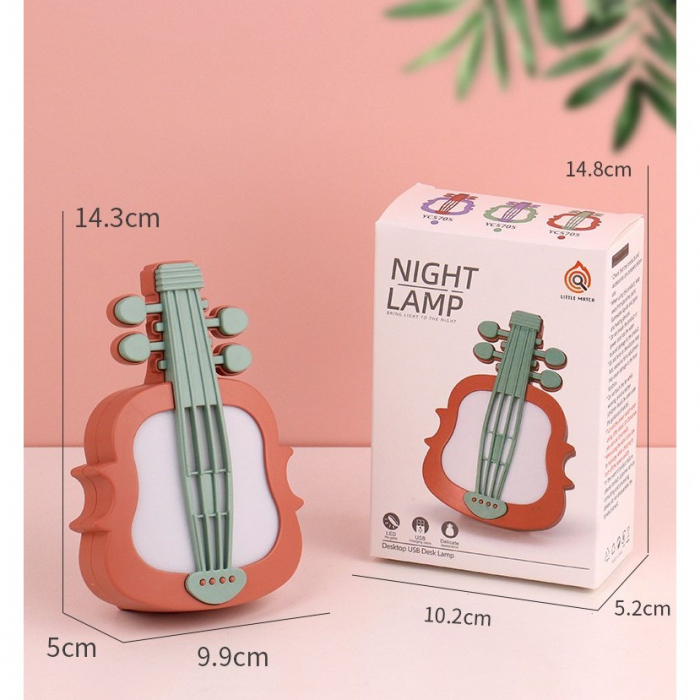 Lampa de Veghe, , cu Protectie pentru Ochi, Model Violina, Lumina Calda, Incarcare USB, ABS, 14.3x5x9.9 cm, Verde/ Rosu [3]
