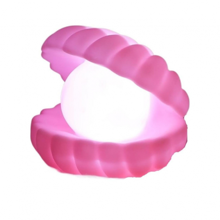 Lampa de Veghe, , Model Scoica cu Perla, Lumina Calda, 10 x 8.5 cm, Led, Baterii Incluse 3 x LR44, Roz [1]