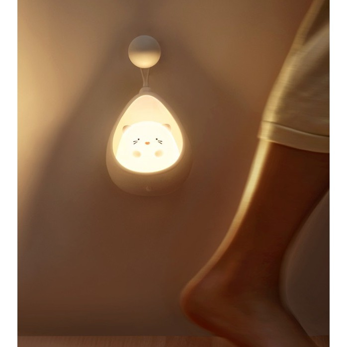 Lampa de Veghe, , Portabila, cu 2 Moduri de Functionare, Silicon Non-Toxic, Reincarcabila USB, Senzor Miscare, Model Pisica, Alb [6]