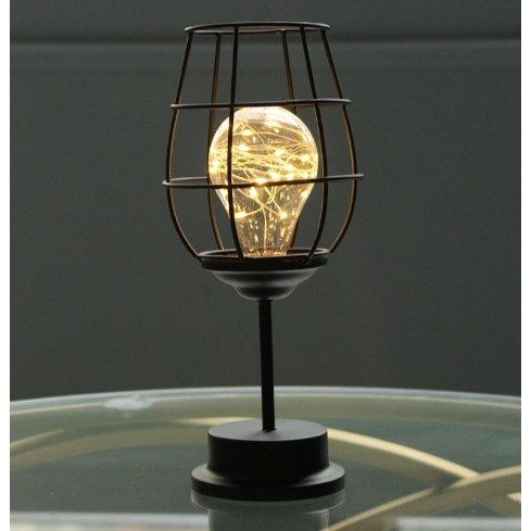 Lampa Decorativa cu Leduri, , Model Pahar de Vin, cu Baterii, 13 x 13 x 28 cm, Suport Negru, Lumina Alb Cald [6]