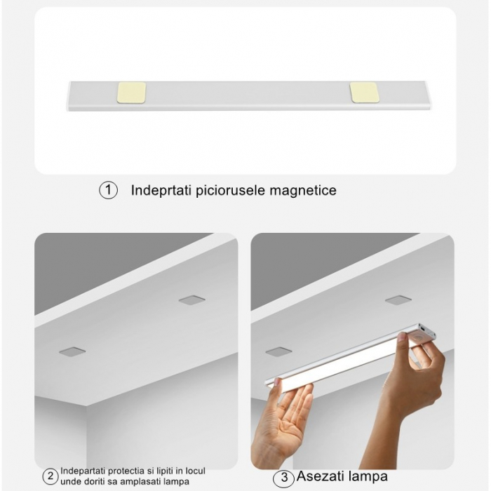 Lampa LED cu Senzor de Lumina si Miscare 20 cm , Intensitate Reglabila, Suport Magnetic, 34 LED-uri, 71.49lm , Acumulator 450mAh cu Reincarcare prin USB-C, pentru Bucatarie, Hol, Dressing, Garaj [6]