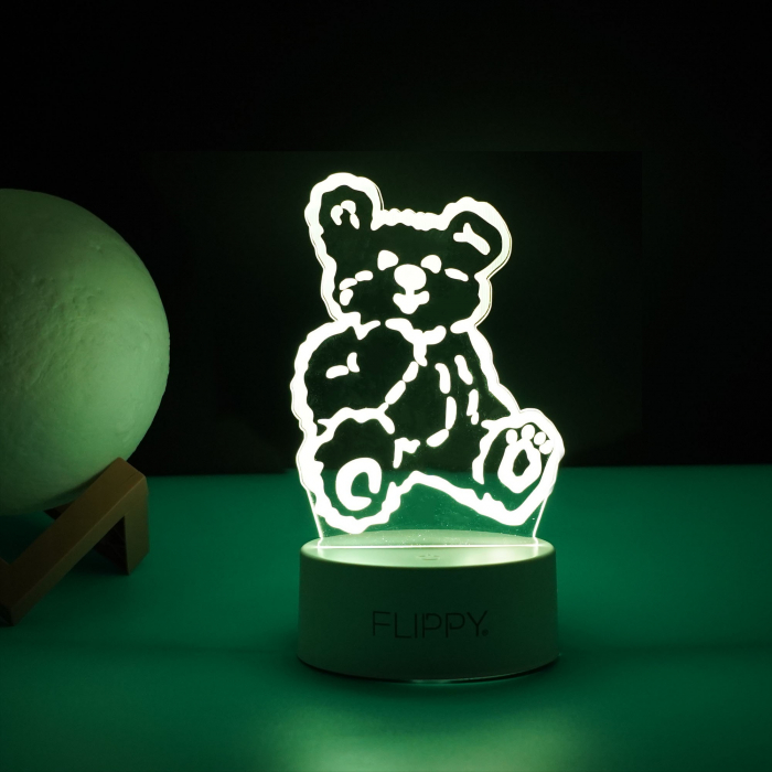 Lampa LED decorativa, , 3D, Ursulet, cu telecomanda, doua moduri de alimentare USB si baterii, 20 cm inaltime, din material acril si lumina multicolora, alb [5]