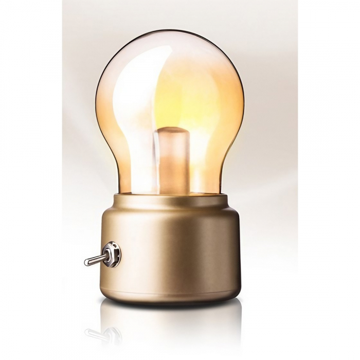 Lampa LED Decorativa sub forma de Bulb, Retro pentru interior, Bej/ Transparent, 5 V, 500 mA, ABS, Lumina Calda, Incarcare USB, Autonimie 12 Ore, Comutator Metalic, , 11x7x6 cm [5]
