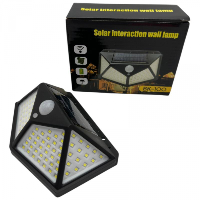 Lampa solara cu senzor de miscare, 4 moduri, incarcare solara, 1200mAh, negru, bec Led, unghi iluminare 120grade,   [2]