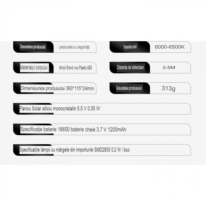 Lampa Solara De Exterior LED , 36 cm x 11.5 cm, 2400Lumeni 100 COB LED 20 W - echivalent 160 W bec incadescent, IP65, Senzor de Miscare, Senzor de Lumina, 1 Grila, Alb Rece [2]
