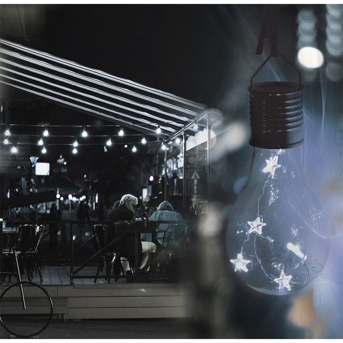 Lampa Solara LED Decorativa sub forma de Bulb, pentru exterior, suspendata, IP65, Ultron Transparent, lumina rece,  [2]