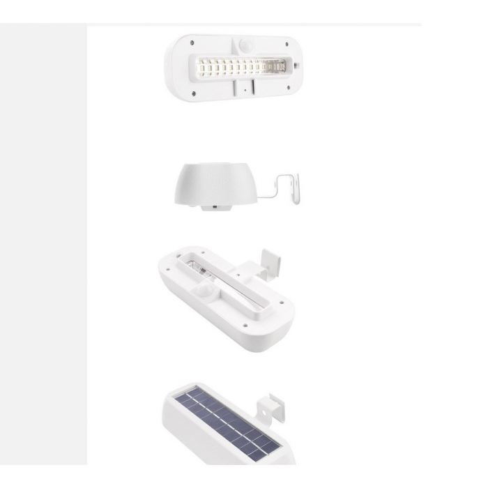 Lampa solara LED dreptunghiulara pentru perete , 18 x 7 cm, senzor miscare, 6V, ABS, 2200mAh, rezistent la apa, culoare lumina alb rece, alb [2]