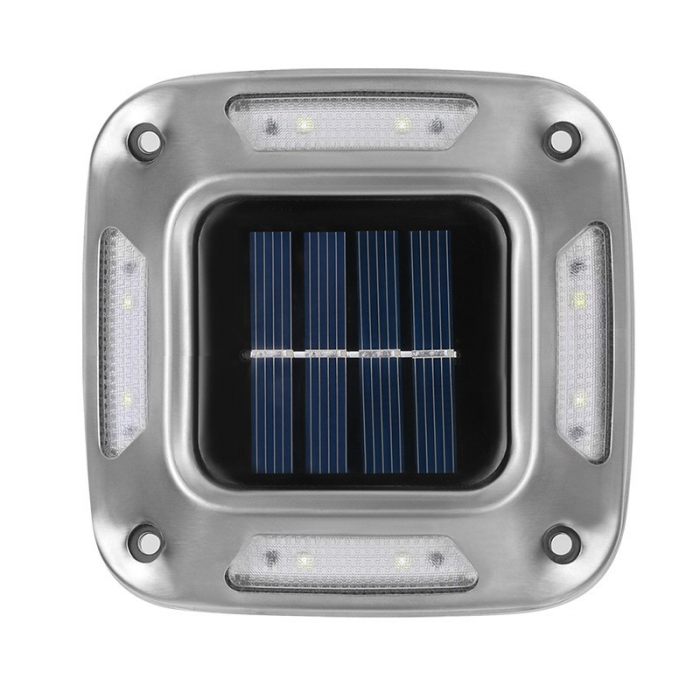 Lampa solara LED pentru gradina , 8 LED-uri, prindere de perete sau impamantare, IP65, forma patrat, material ABS si Policarbonat, 9 x 9 cm, baterie 1.2V, 600 mah, alb rece [1]
