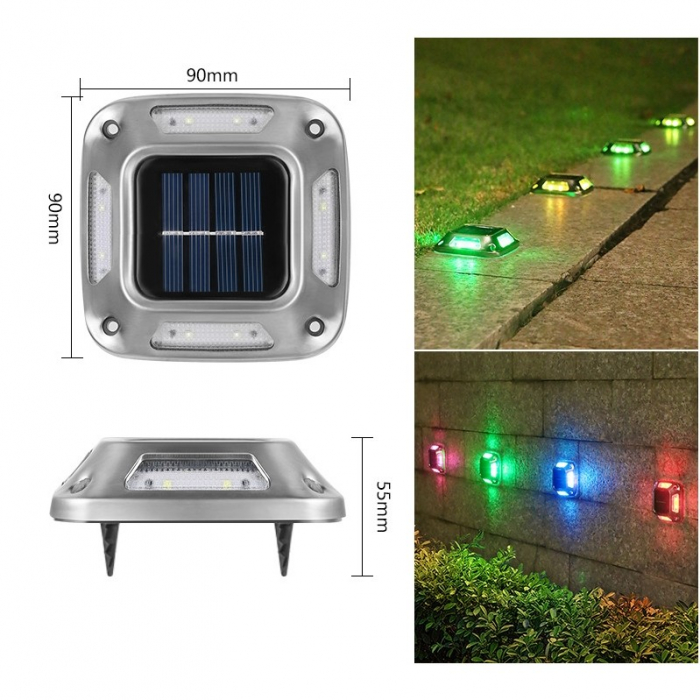 Lampa solara LED pentru gradina , 8 LED-uri, prindere de perete sau impamantare, IP65, forma patrat, material ABS si Policarbonat, 9 x 9 cm, baterie 1.2V, 600 mah, multicolor [3]