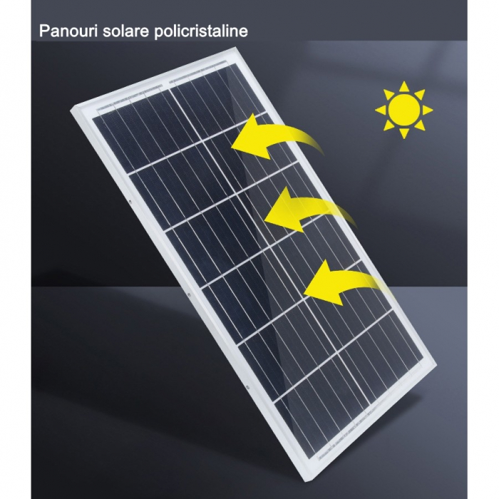 Lampa solara stradala , pentru curte sau strada, finisaj lucios, rezistent la apa, montare prin fixare, senzor lumina, baterie de litiu, IP65, lumina rece, putere 200W, autonomie 10 ore, 49 x 21 x 6.5 [9]
