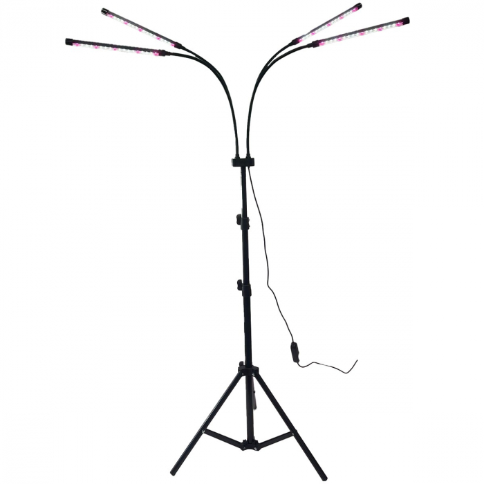 Lampa UV pentru cresterea plantelor, , 4 capete, putere 30W, 108 LED-uri Lampa cu lumina Ultra-Violet, Lampa cu Picior Ajustabil pana la 2 m, Lumina UV Alb Rece [1]