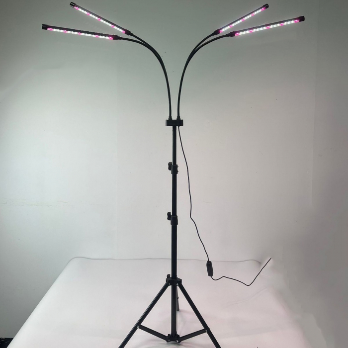 Lampa UV pentru cresterea plantelor, , 4 capete, putere 30W, 108 LED-uri Lampa cu lumina Ultra-Violet, Lampa cu Picior Ajustabil pana la 2 m, Lumina UV Alb Rece [2]