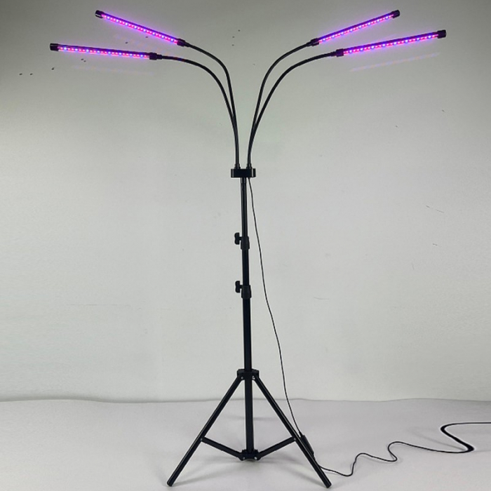 Lampa UV pentru cresterea plantelor, , 4 capete, putere 30W, 108 LED-uri Lampa cu lumina Ultra-Violet, Lampa cu Picior Ajustabil pana la 2 m, Lumina UV Mov [2]