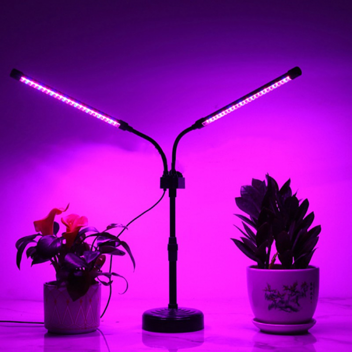 Lampa UV pentru cresterea plantelor, , Alimentare cu USB, 10W, 2 capete, 48 LED-uri, 9 nivele lumina, Timer, Inaltime Ajustabila pana la 65 cm Lumina Mov [1]