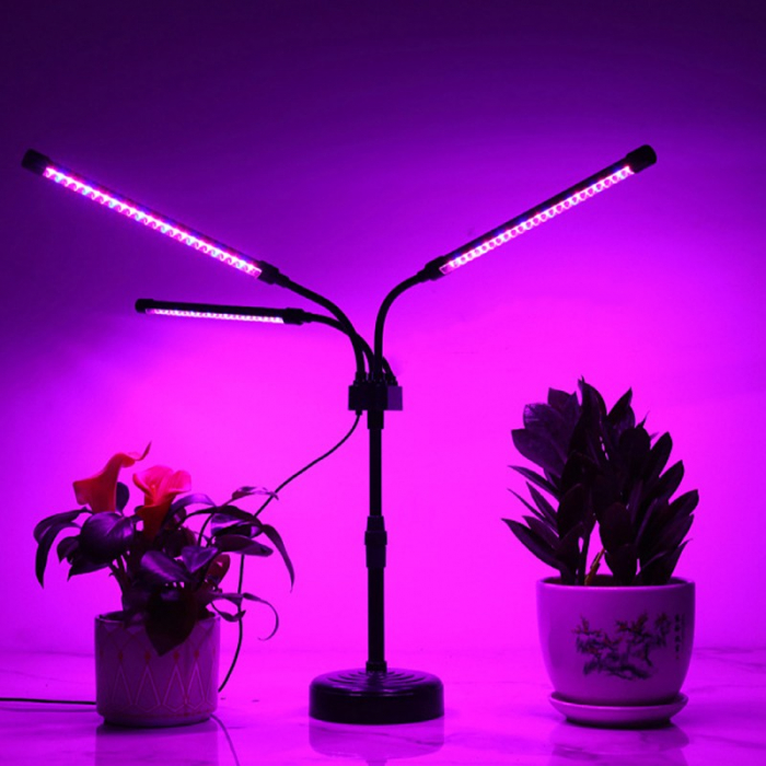 Lampa UV pentru cresterea plantelor, , Alimentare cu USB, 15W, 3 capete, 72 LED-uri, 9 nivele lumina, Timer, Inaltime Ajustabila pana la 65 cm Lumina Mov [1]