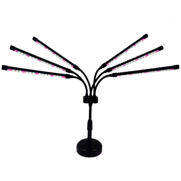 Lampa UV pentru cresterea plantelor, , conectare la retea, 30W, 6 capete, 108 LED-uri, ajustabila pana la 68.5 cm, Lumina Alb Mov [1]