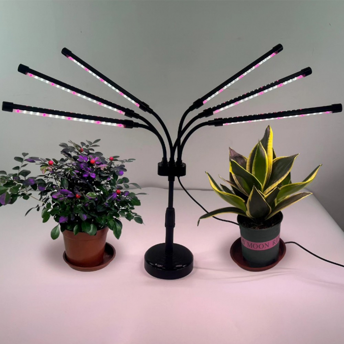Lampa UV pentru cresterea plantelor, , conectare la retea, 30W, 6 capete, 108 LED-uri, ajustabila pana la 68.5 cm, Lumina Alb Mov [2]