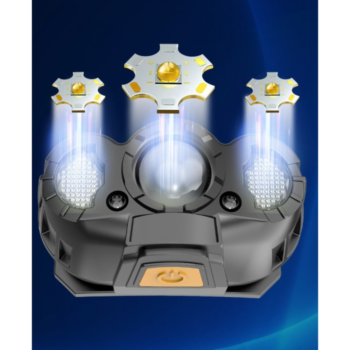 Lanterna LED de Cap, , cu Suport Inclus, Incarcare USB Tip C, Raza 100-200m, 5W, 6 Trepte de Lumina, 400 mAh, Gri [5]