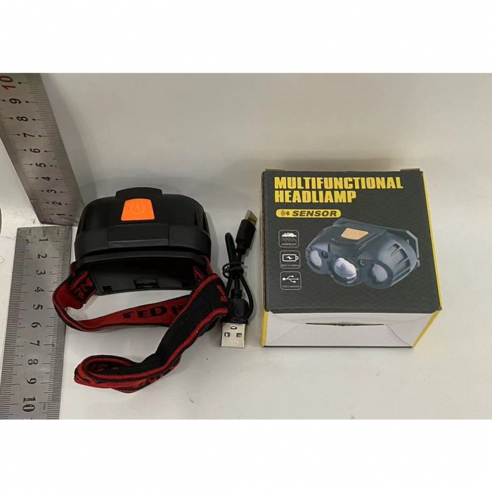 Lanterna LED de Cap, , cu Suport Inclus, Incarcare USB Tip C, Raza 100-200m, 5W, 6 Trepte de Lumina, 400 mAh, Gri [6]