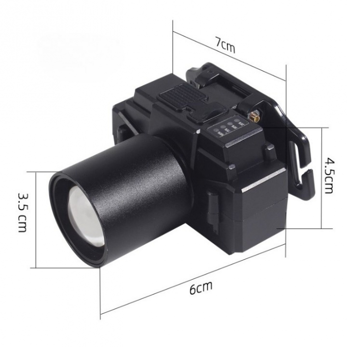 Lanterna LED de Montat pe Cap, , cu Raza Lunga de Zoom, Far Telescopic, Reglabil, Rezistent la Apa, pentru Pescuit in Aer Liber, Camping, Lumina Puternica, Lanterna, 7x4.5x6 cm, Negru [4]
