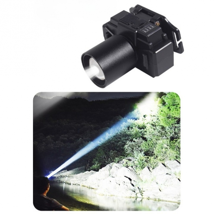 Lanterna LED de Montat pe Cap, , cu Raza Lunga de Zoom, Far Telescopic, Reglabil, Rezistent la Apa, pentru Pescuit in Aer Liber, Camping, Lumina Puternica, Lanterna, 7x4.5x6 cm, Negru [5]