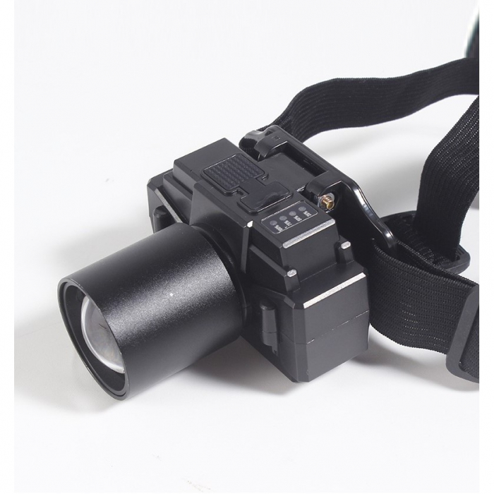 Lanterna LED de Montat pe Cap, , cu Raza Lunga de Zoom, Far Telescopic, Reglabil, Rezistent la Apa, pentru Pescuit in Aer Liber, Camping, Lumina Puternica, Lanterna, 7x4.5x6 cm, Negru [10]