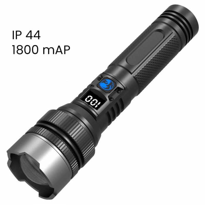 Lanterna LED Lumina Alba, , Lanterna cu Zoom Telescopic, Baterie externa, din Aluminiu + ABS, 1800 mAh, 17 x 4 x 3 cm, Negru [7]