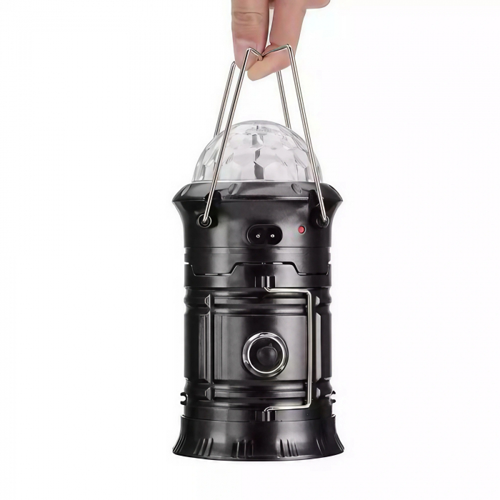 Lanternă pliabilă de camping Magic cool cu ​​lampă disc și USB , Lanterna, Felinar, 6 LED + 1 W + 3C culori, Negru [5]