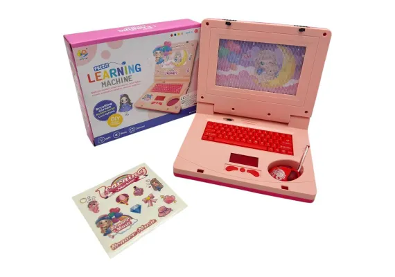 Laptop de jucarie pentru copii, roz, cu sunet si lumini, multicolor, 19x3.8x15.7 cm – jucarie interactiva si educativa pentru fetite si baieti,  [1]