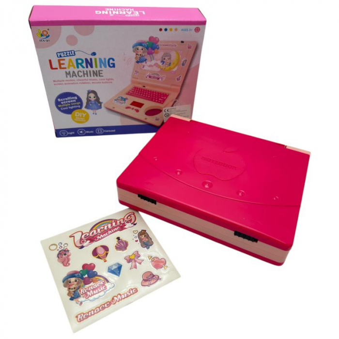Laptop de jucarie pentru copii, roz, cu sunet si lumini, multicolor, 19x3.8x15.7 cm – jucarie interactiva si educativa pentru fetite si baieti,  [3]