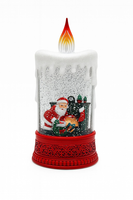 Lumanare decorativa Craciun cu lumini LED si colinde, efect ninsoare, baterii si acumulator, 28x15x11cm [1]