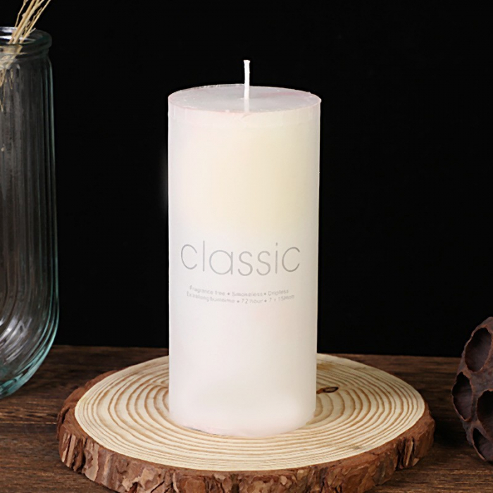 Lumanare Decorativa, , din Parafina, Cilindrica, Fara Fum si Fara Parfum, 7 x 15 cm, 500 g, Ardere 72h, Ivory Alb [2]