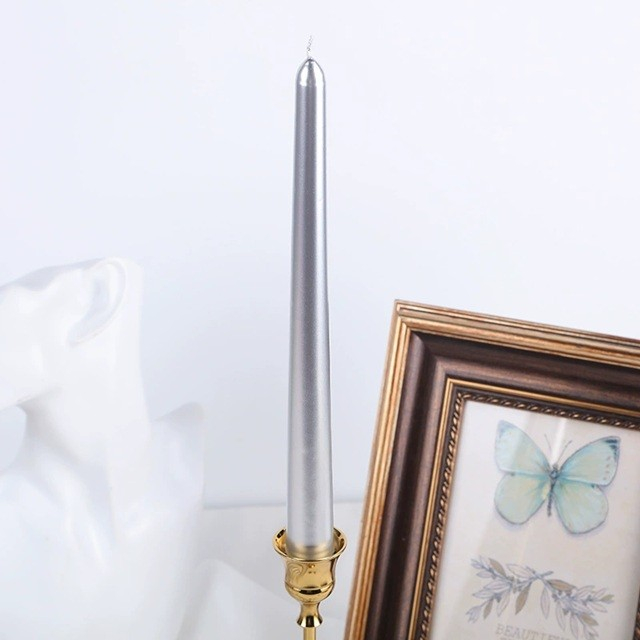Lumanare Decorativa, , pentru Masa, 25 cm, din Parafina, fara Fum, Ardere 7.5h, Argintiu [4]