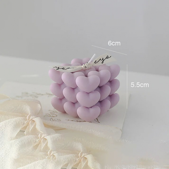 Lumanare Parfumata Decorativa, , Model Abstract Cub din Inimioare, Lumanare pentru Diferite Ocazii, 6 x 5.5 cm, Aroma de Lavanda, Mov [2]